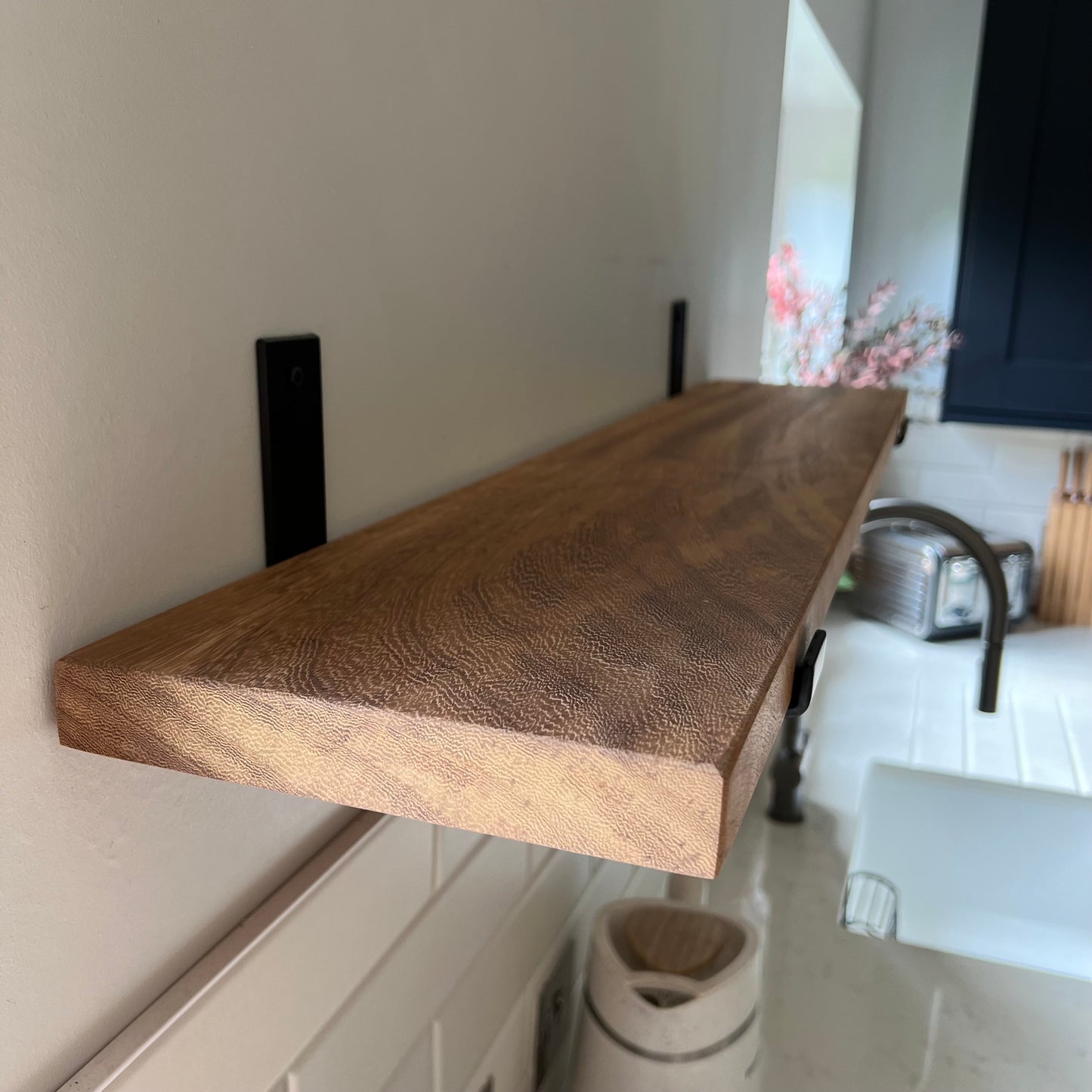 Solid African Iroko Floating Shelf | The 'African Teak' Artisan Ledge