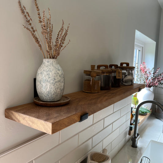 Solid African Iroko Floating Shelf | The 'African Teak' Artisan Ledge