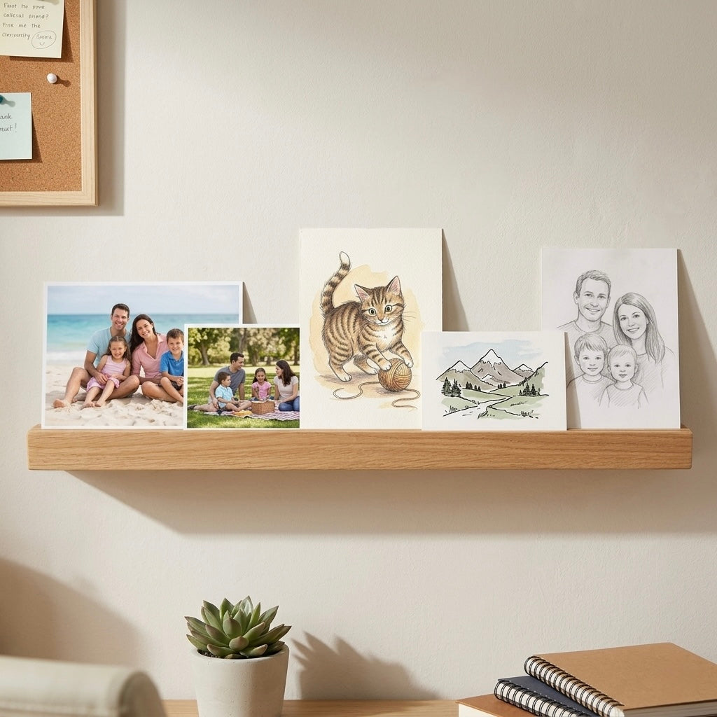 Solid Oak Slim Photo Rail | Handcrafted in the UK