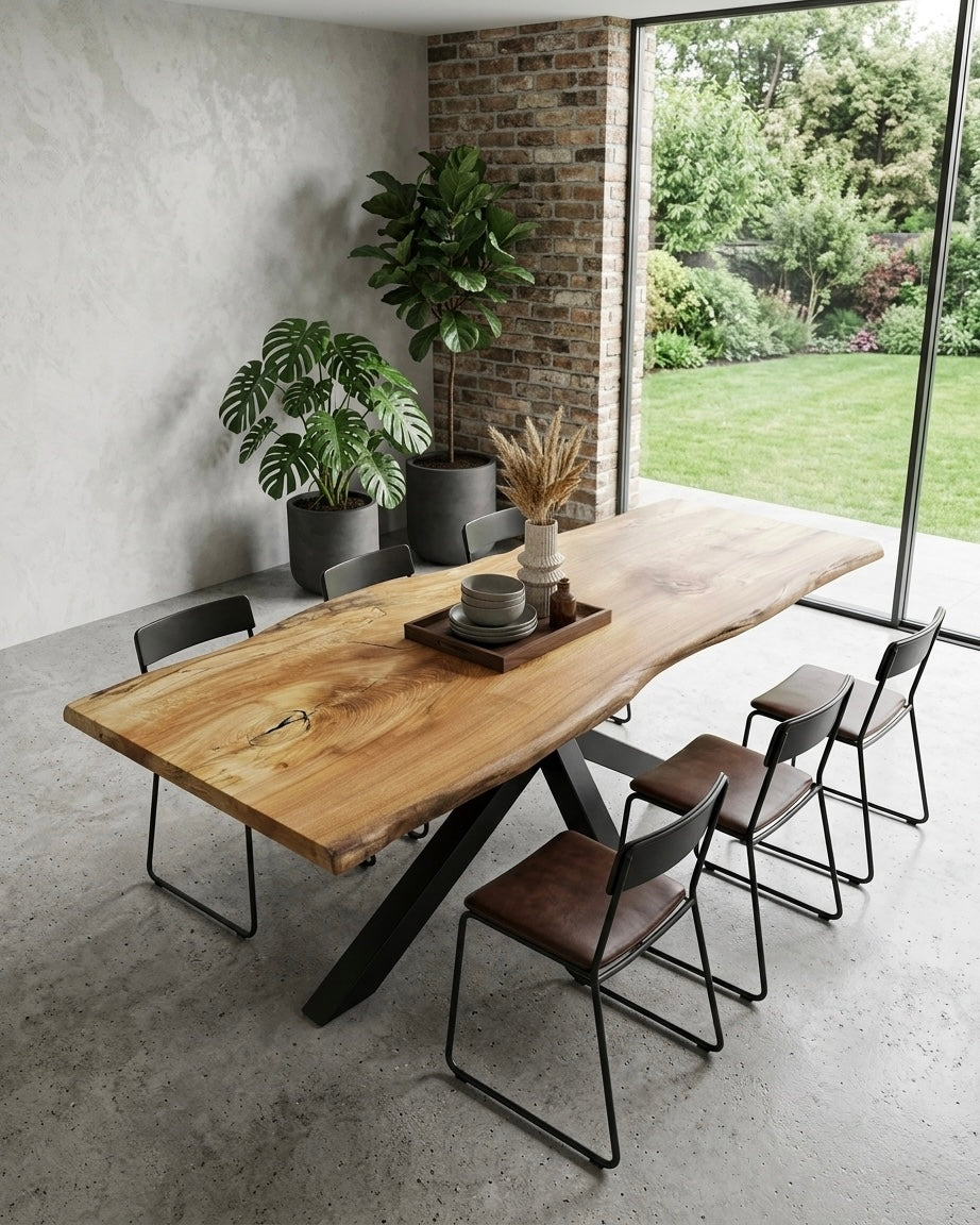 Live Edge British Spalted Wych Elm Dining Table with Black Spider Legs - 190cm - Handmade in Nottingham by Forest & Fable